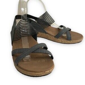 Skechers Cali Beverlee High Tea Wedge Heel Slingback Slide Black Women's Size 9